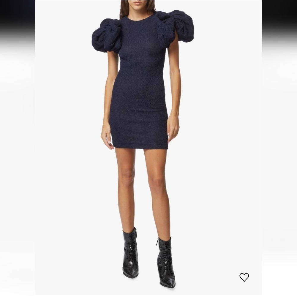 Rotate Birger Christensen Ruby Puff-Sleeve Mini Dress in Navy Blue Polyester